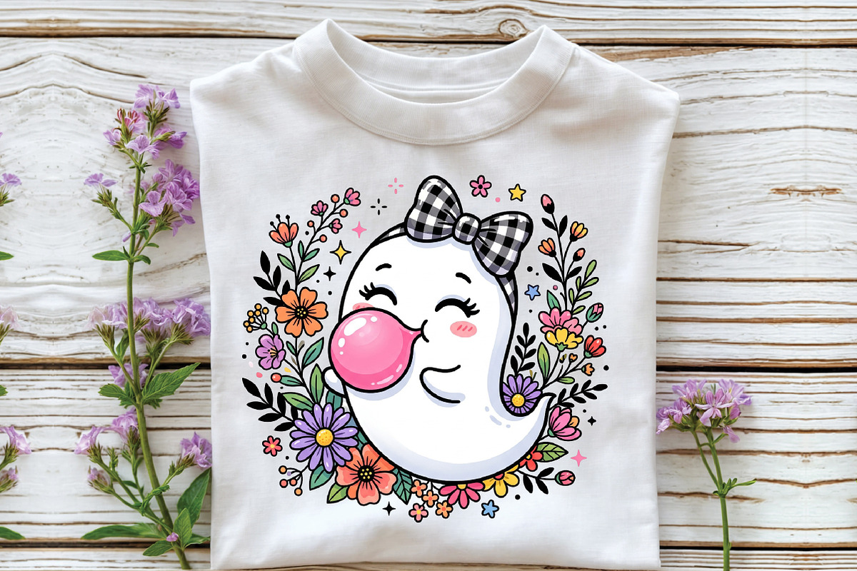 Floral Halloween Ghost Blowing, a Work Illustration by CraftArtStudio (Photo 2 of 4)