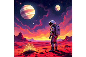 Lone Astronaut on a Red Planet, a Technology Illustration by Sharon Schwalbe