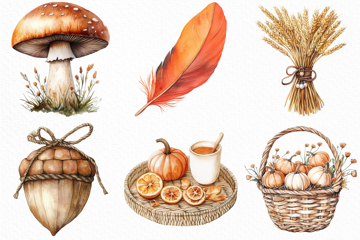 Watercolor Boho Autumn Clipart, an Illustration by Craft Nest (Photo 2 of 6)