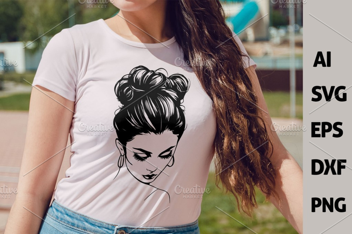 Messy Bun Svg Bundle, Woman Face, a Person Illustration by FancyDesignStudio (Photo 6 of 8)