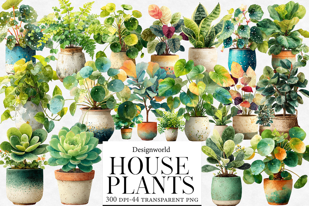 Watercolor House Plants clipart, an Illustration by Designworld (Photo 1 of 6)