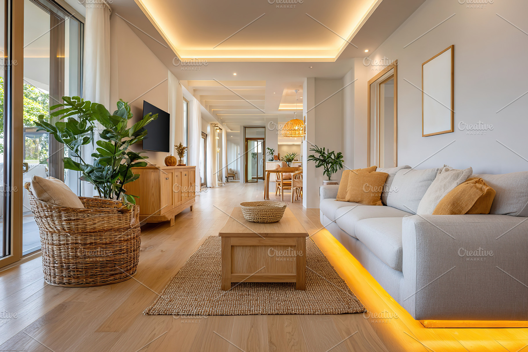 Cozy modern living room with natural light and minimalist decor in a contempora, a Photo by AlyaAnd