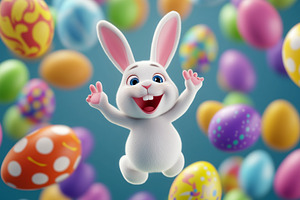 A playful cartoon white bunny, an Abstract Photo by Imaginarium