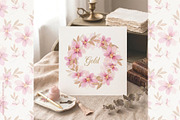 Pink Watercolor Flowers & Gold, a Decorative Illustration by Gribanessa (Thumbnail 13 of 13)