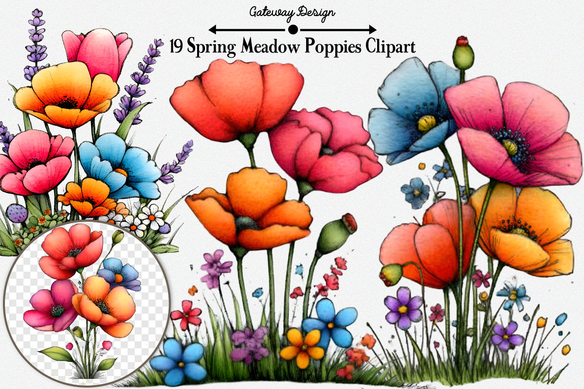 Spring Meadow Poppies Clipart Bundle, an Illustration by GatewayDesign (Photo 1 of 5)