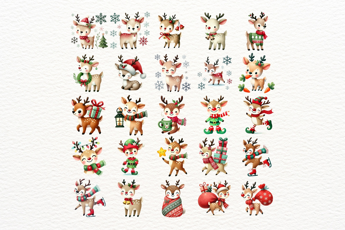 Christmas Reindeer Clipart Set, an Animal Illustration by Nicolle's Colorful Art (Photo 4 of 10)