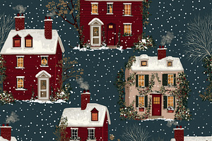 Seamless pattern winter village pattern with snowy houses, cozy, a Pattern Graphic by Studio ANNA