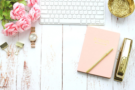 Pink & Gold White Wood Styled Stock, a Business Photo by Red Thread Studio