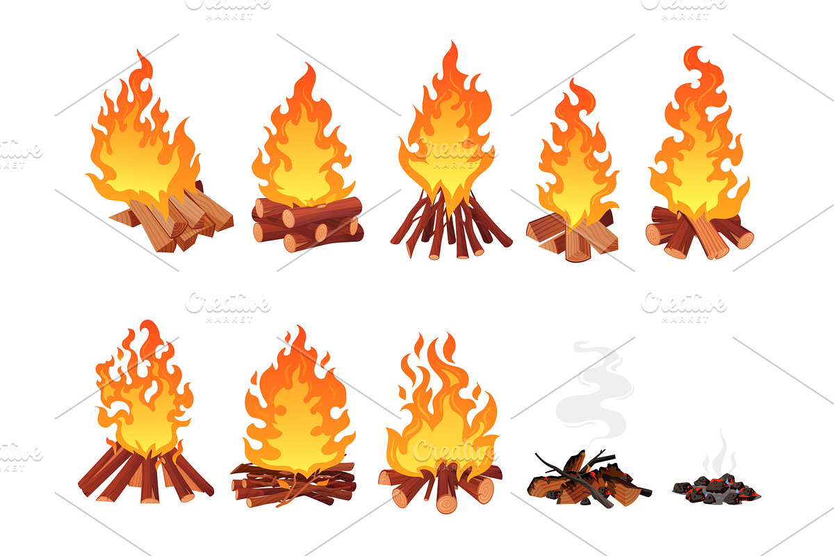 Wood campfire set. Camping fire, an Illustration by Stock-Smart-Start