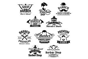 Barber Shop Beard, Mustaches Scissors Vector Icons