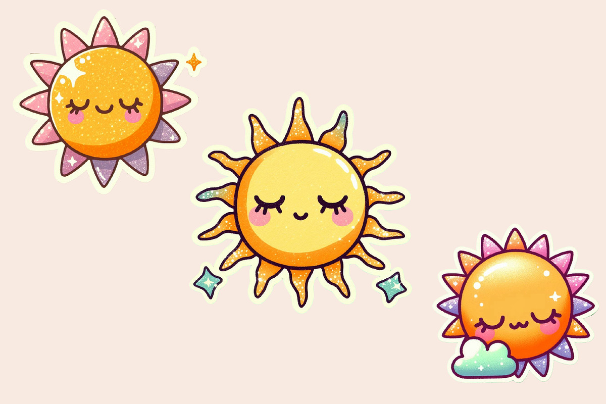 Cute Smiling Sun Sticker Clipart, an Illustration by Designworld (Photo 4 of 5)