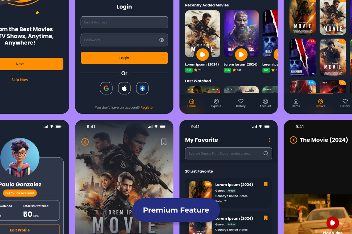 Movie Stream App Mobile UI KIT, an App Template by UICreative (Photo 3 of 4)