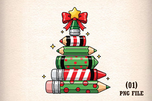 Christmas Pencil Tree Teacher Png, an Illustration by DreamArtGraphic
