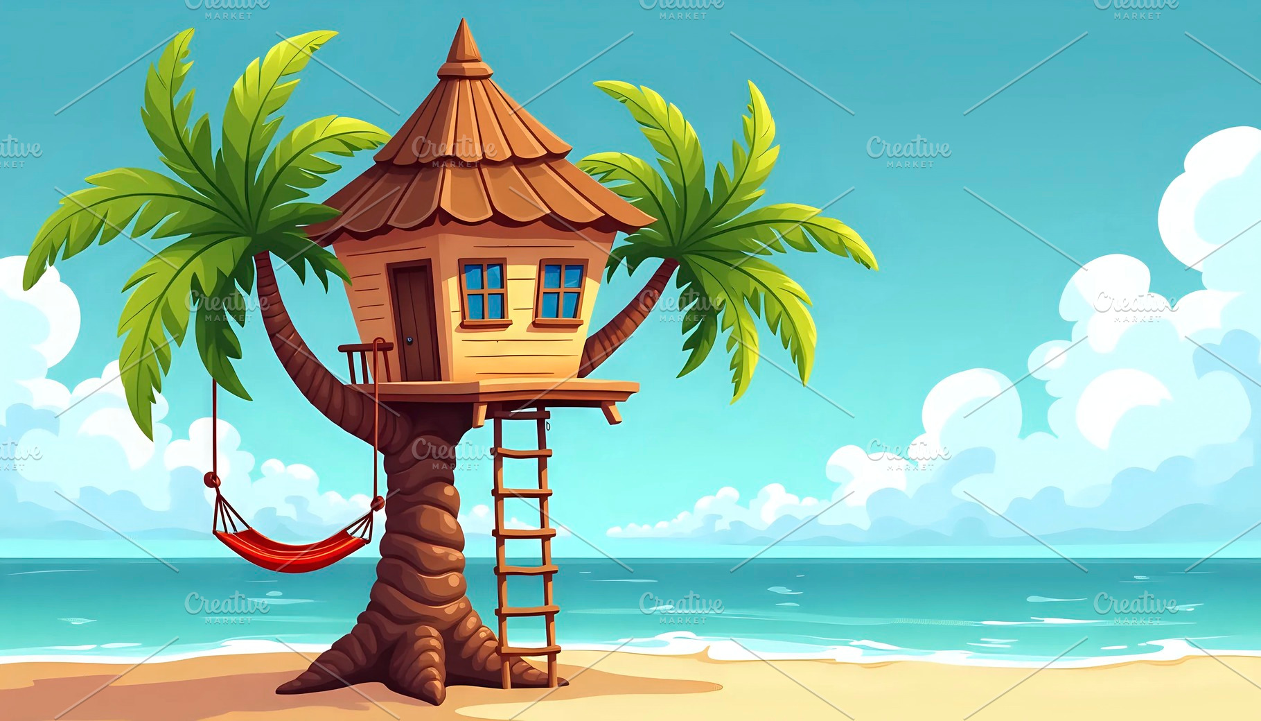 Create a cartoon-style treehouse bui, a Photo by LOGOCREATIVE