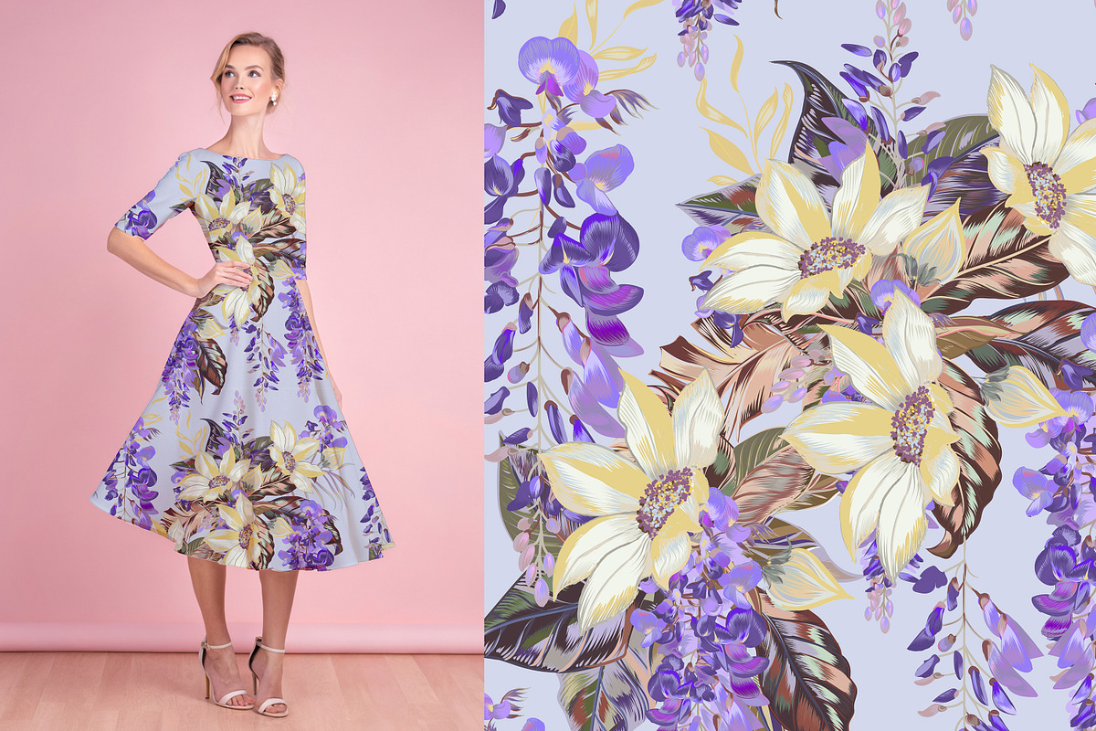Magic wisteria vector patterns set, a Pattern Graphic by FleurArt (Photo 8 of 10)
