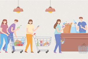 people waiting in queue supermarket, a Food Illustration by studiogstock