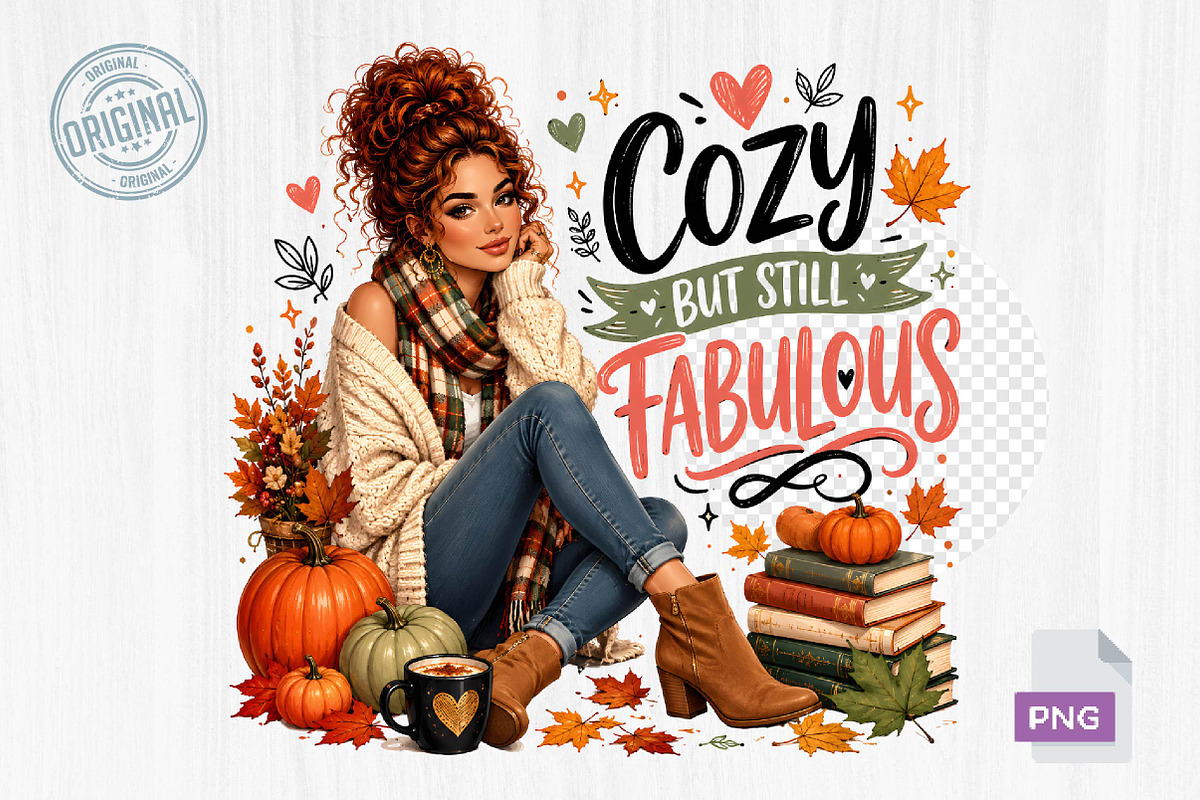 Cozy Autumn Girl Quotes Fall PNG, a Seasonal Illustration by CreationArt (Photo 2 of 6)