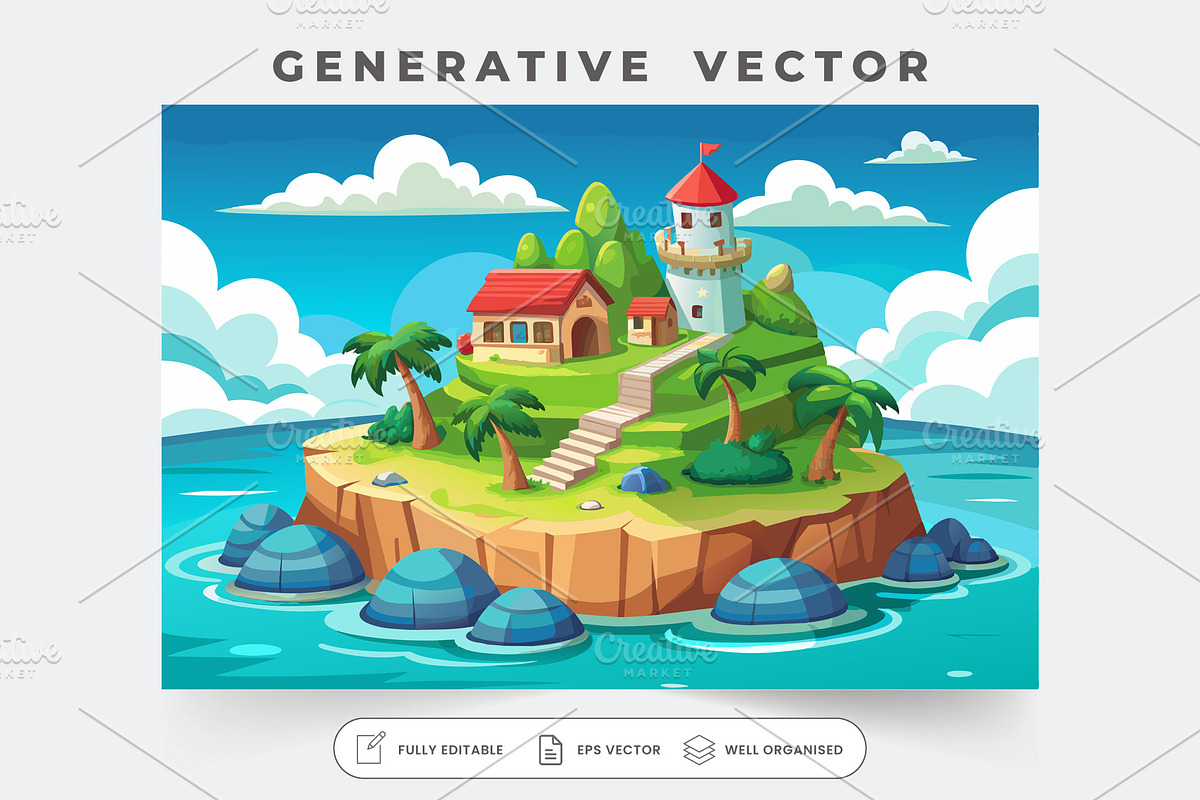 A colorful island setting showcases, a Graphic by SouravDesign