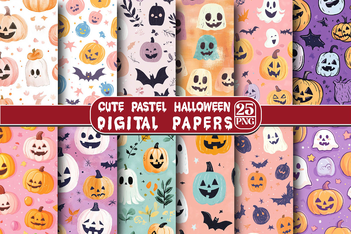 Cute Pastel Halloween Printable Patt, an Illustration by DreamPrint404 (Photo 1 of 5)