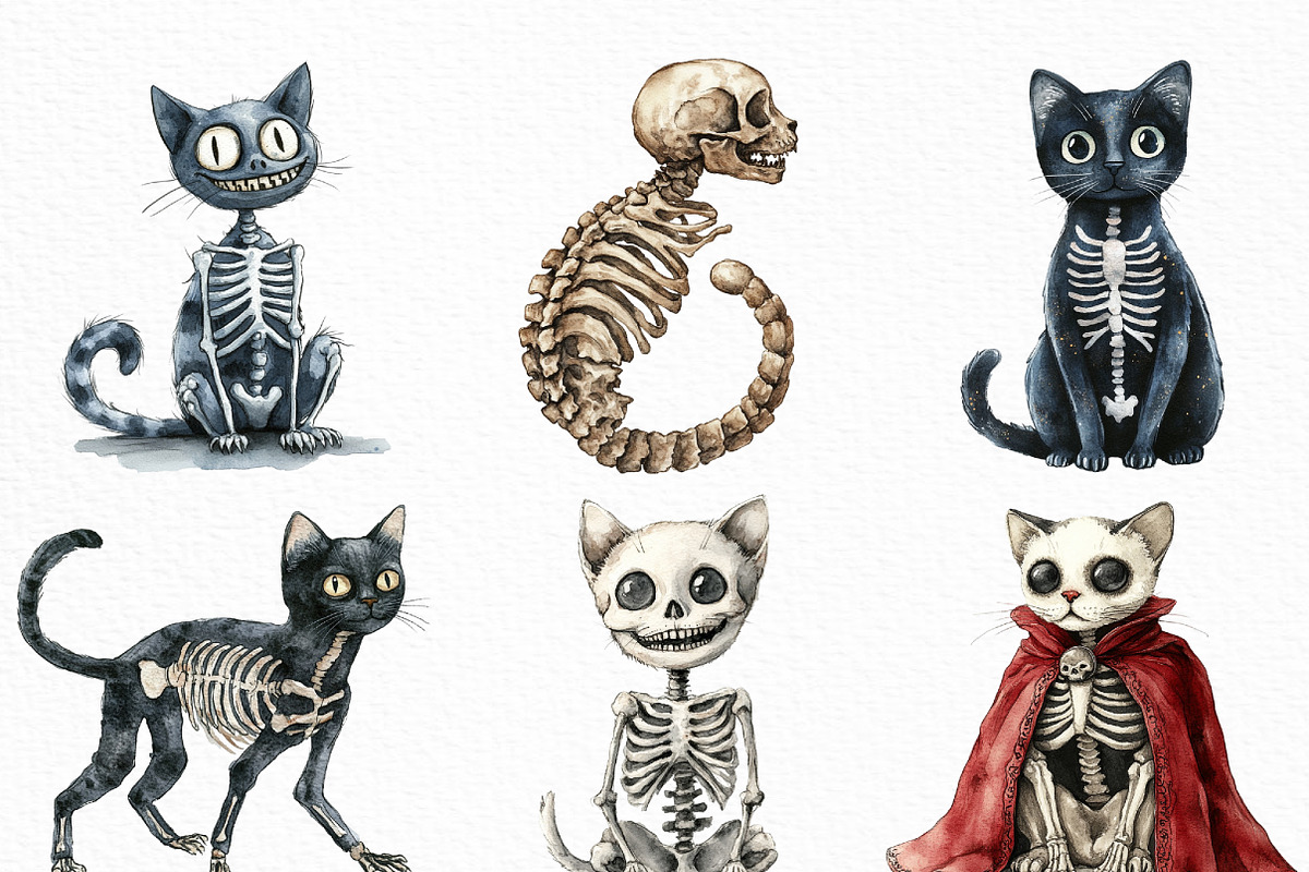 Halloween Skeleton Cat Clipart, an Illustration by Craft Nest (Photo 4 of 6)
