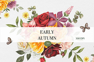 Watercolor Autumn Garden Flowers, an Object Illustration by DiashaArt