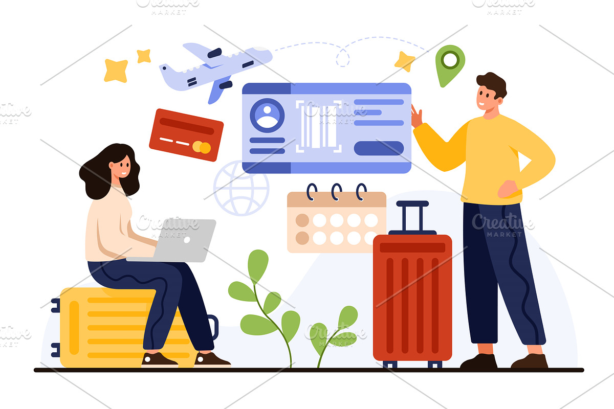 Online Plane Ticket Booking Travel, an Object Illustration by Flashvector