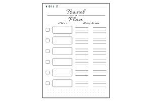 Travel List Minimalist Planner Page