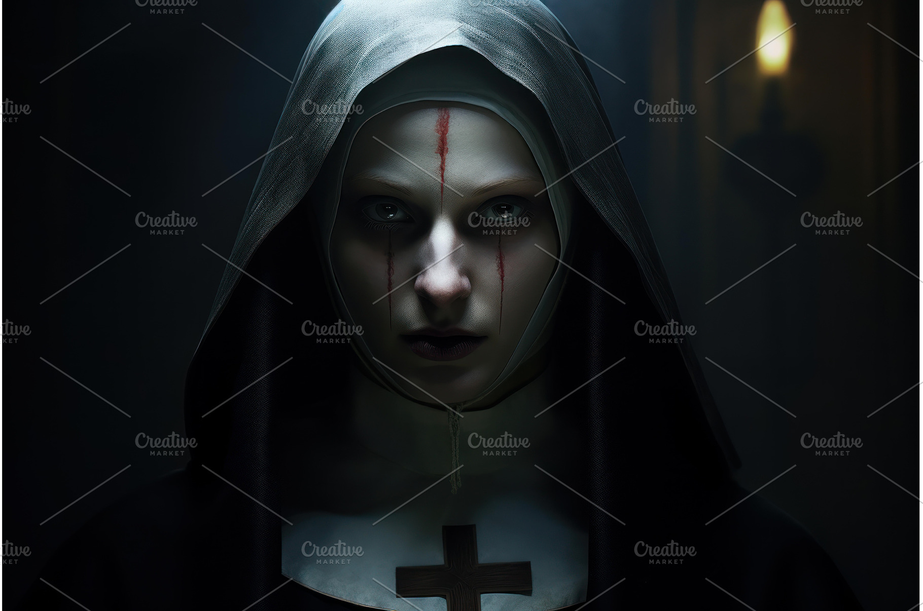 Eerie Nun creepy portrait. Generate, a Holiday Photo by Ylivdesign