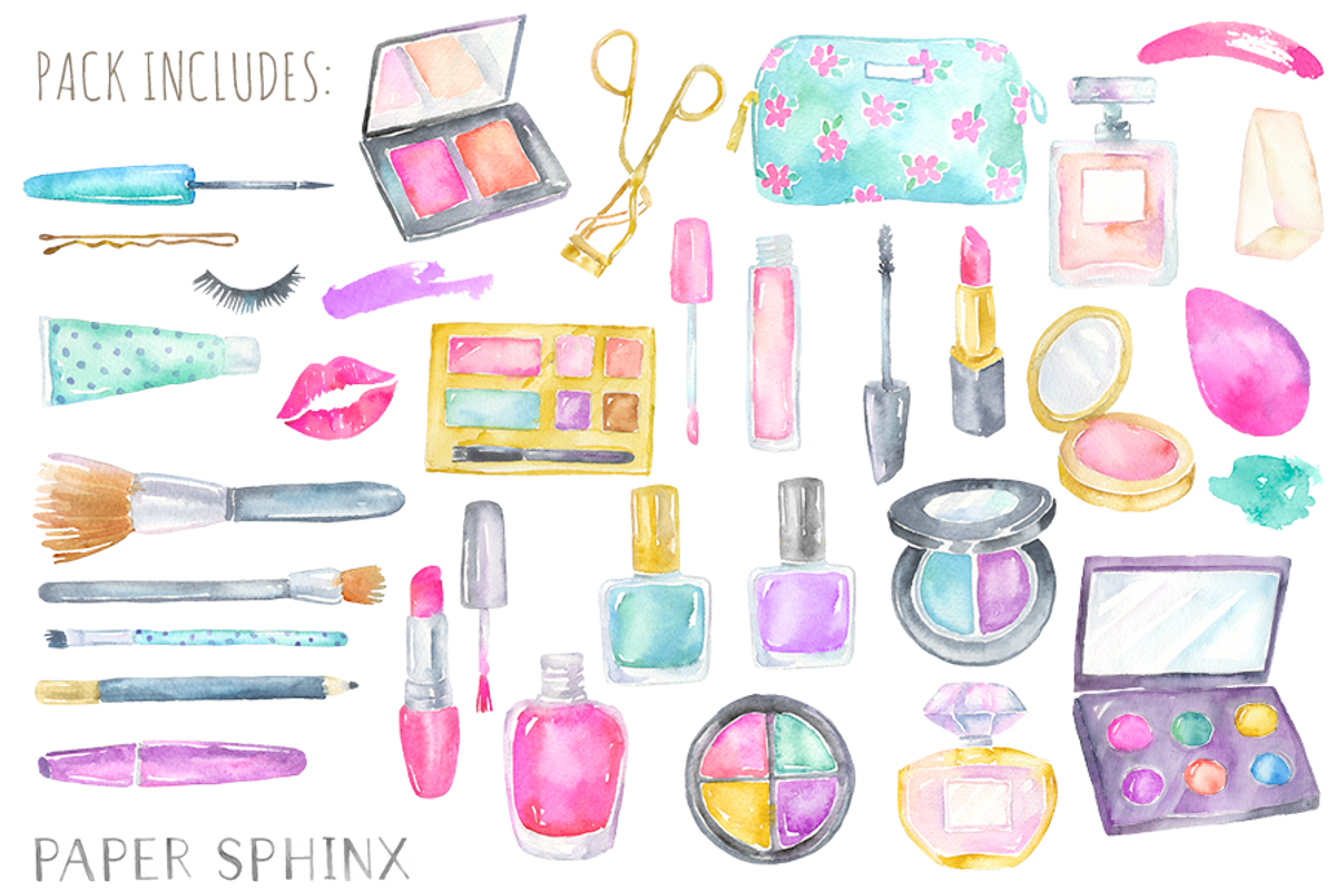 Watercolor Makeup Cosmetics Clipart, an Illustration by PaperSphinx (Photo 2 of 3)