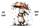 Whimsical Rainy Bunny Clipart, an Animal Illustration by GiraffeCreative (Thumbnail 9 of 19)