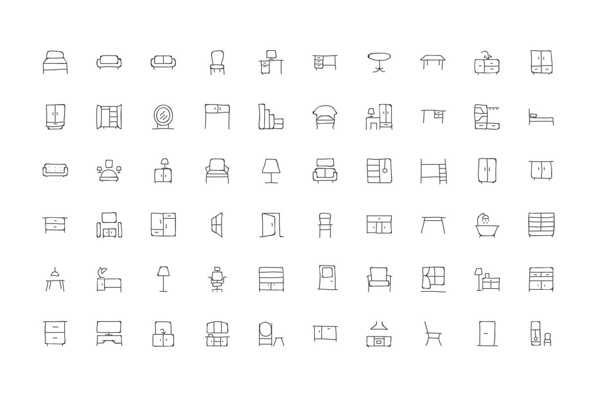 100 Furniture Hand Drawn Doodle Icon, an Outline Icon by Creative Stall (Photo 2 of 3)