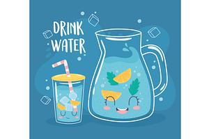 drink water glass pitcher, a Food Illustration by studiogstock