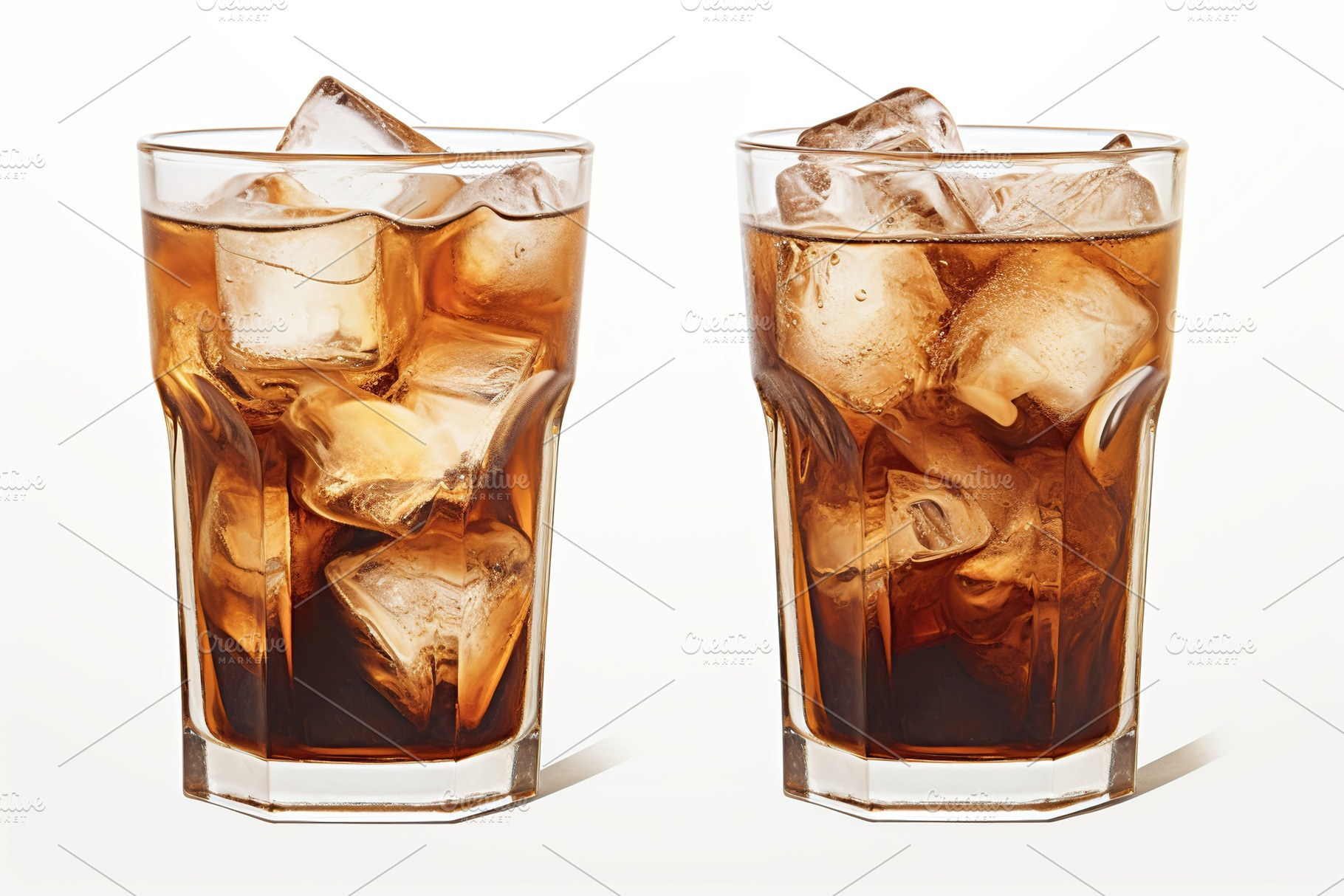 Iced coffee in glasses on white background, a Food & Drink Photo by AlyaAnd