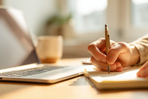 Desk notes with laptop, a Photo by Beautiful things
