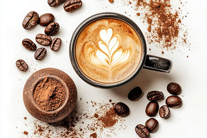 Aromatic Coffee Latte Art Beans and, a Food & Drink Photo by Pixeness Studio