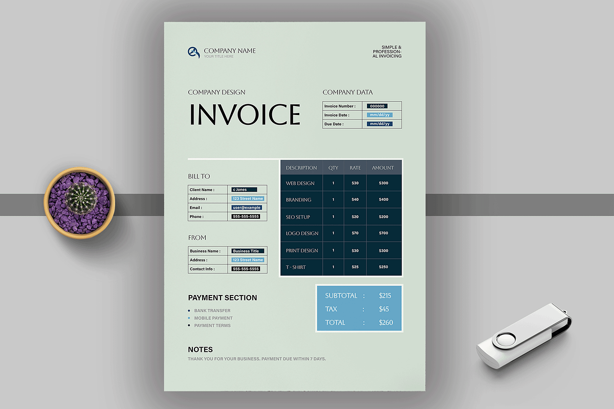 Clean Invoice Template for Business, a Stationery Template by MightyDesign (Photo 1 of 6)