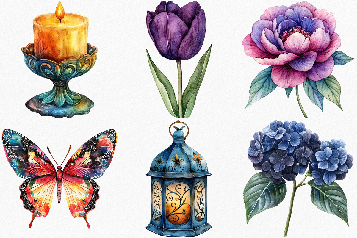 Watercolor Gothic Garden Clipart, an Illustration by Canvas Craft (Photo 2 of 8)