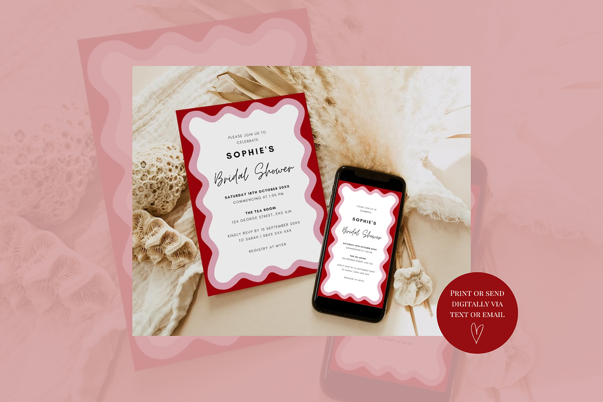 Wave Bridal Shower Invitation, an Invitation Template by ForeverPrint (Photo 2 of 8)