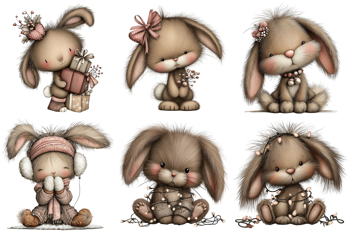Whimsical Christmas Fluffy Bunny PNG, an Illustration by Craft Nest (Photo 10 of 11)