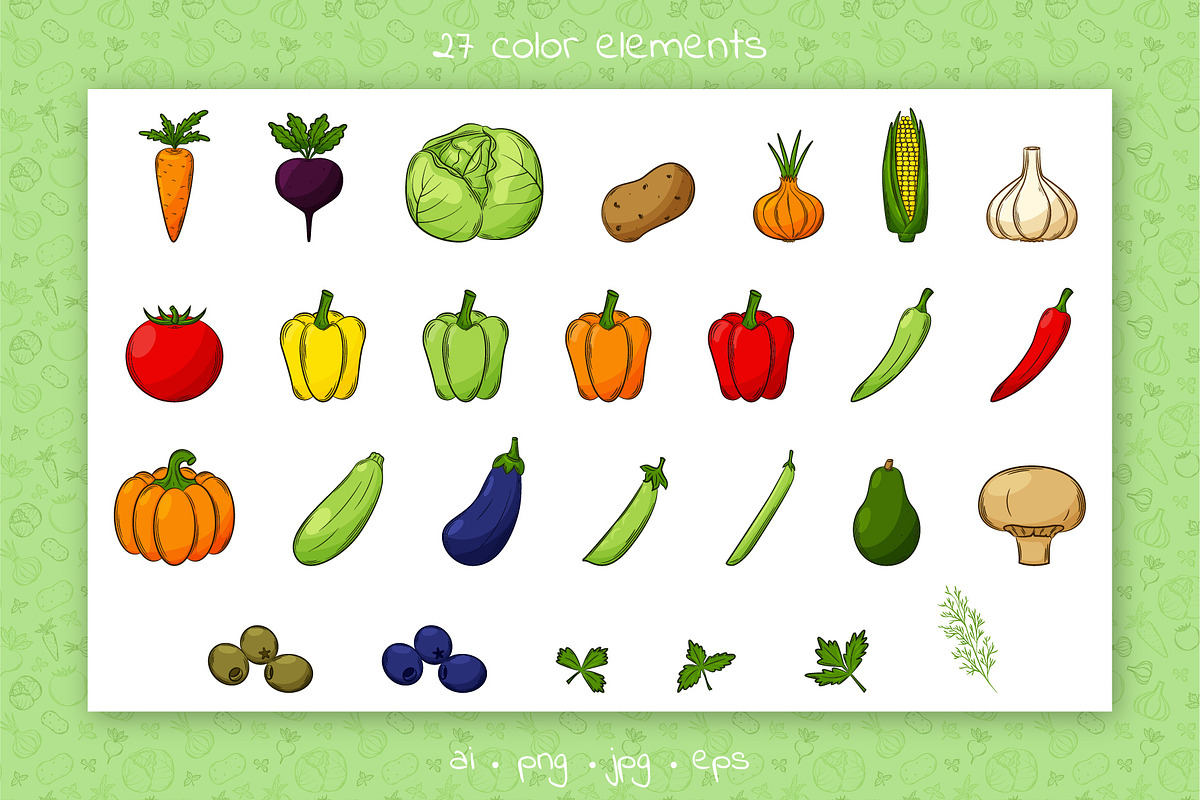 Vegetables. Cliparts and patterns, a Pattern Graphic by Valeria Soloveva (Photo 3 of 10)
