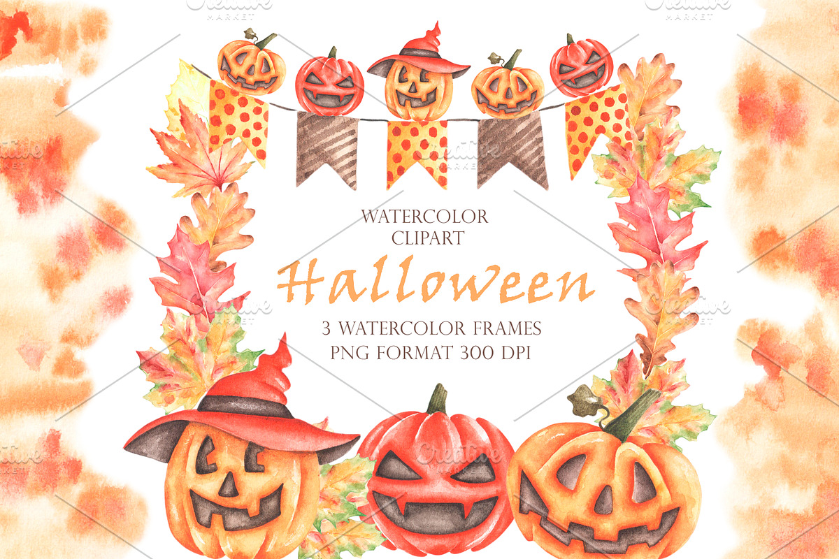 Halloween watercolor set. Pumpkins., a Seasonal Illustration by SabinaWatercolorArt (Photo 7 of 14)