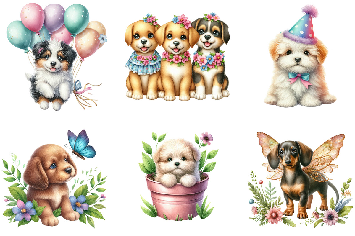 Whimsical Puppy Clipart, an Illustration by DreamArtGraphic (Photo 2 of 4)