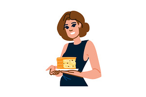 Smiling woman holding slice of mille, an Illustration by pikepicture