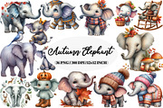 Watercolor Autumn Elephant Clipart, an Illustration by Daily.Designs (Thumbnail 1 of 5)