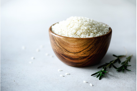 White raw organic jasmine rice in