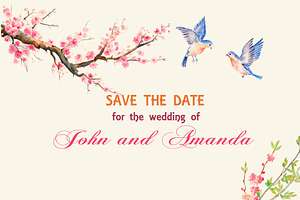 Wedding Clipart Cherry Blue Birds