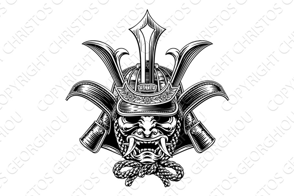 Samurai Mask Japanese Shogun Warrior, an Illustration by Christos Georghiou