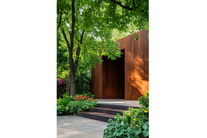 Modern wood pavilion surrounded by, a Nature Photo by Lermont51