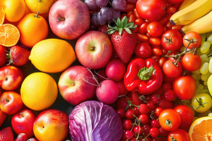 A vibrant display of fresh produce a, a Photo by LOGOCREATIVE