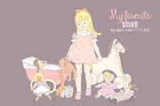 Baby girl with vintage toys clipart, an Illustration by Magic Story Studio (Thumbnail 2 of 2)